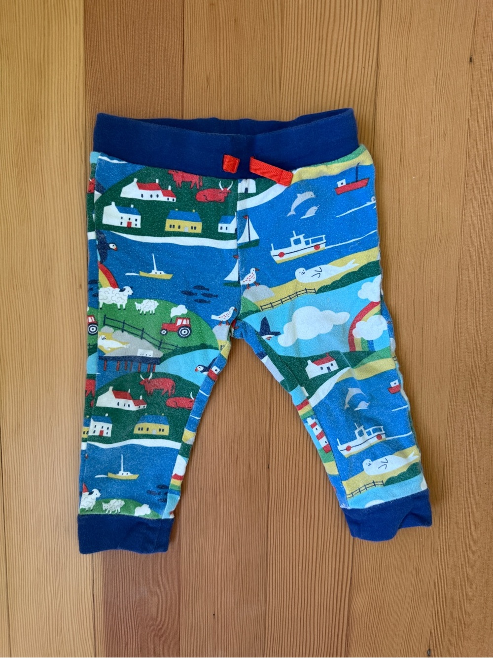 Baby Boden Blue Waistband Toddler Stretch Pants with Multi-Color Print